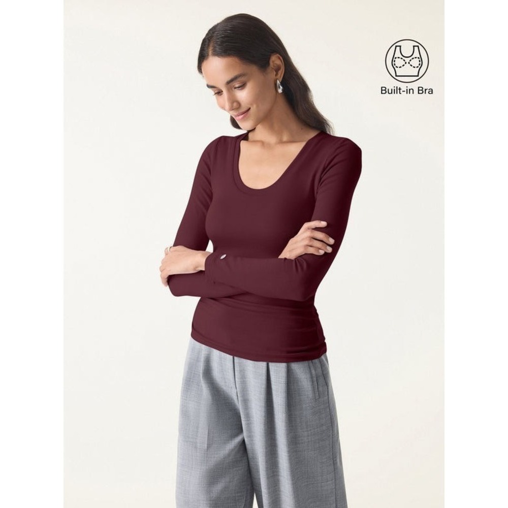 NEW Ogl Lyocell Cashmere Multi-Wear Long Sleeve Top  Thumbholes  XL Red Wine